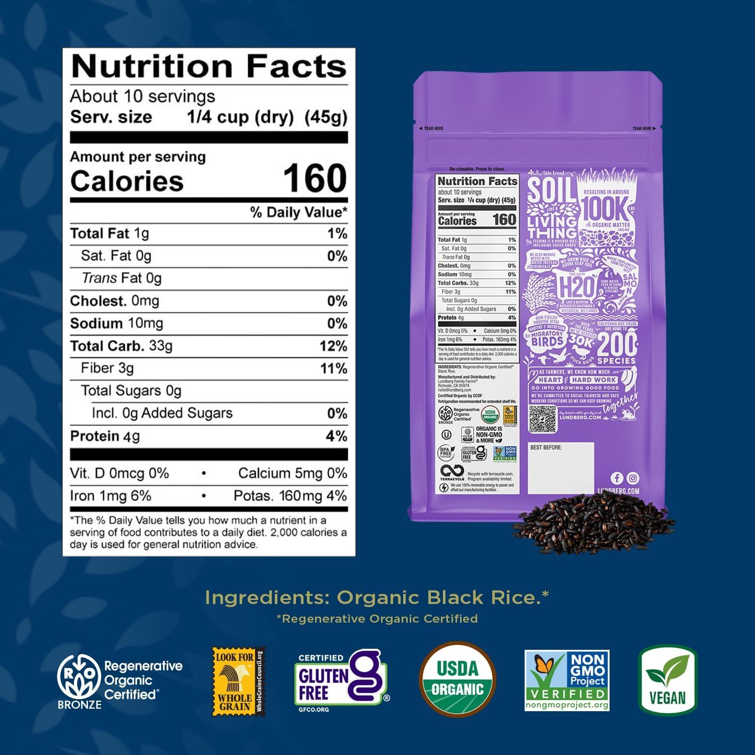 image:imageLundberg Black Pearl Rice Regenerative Organic Certified 6Pack FullBodied Black Rice Responsibly Grown in California 16 Oz Ea