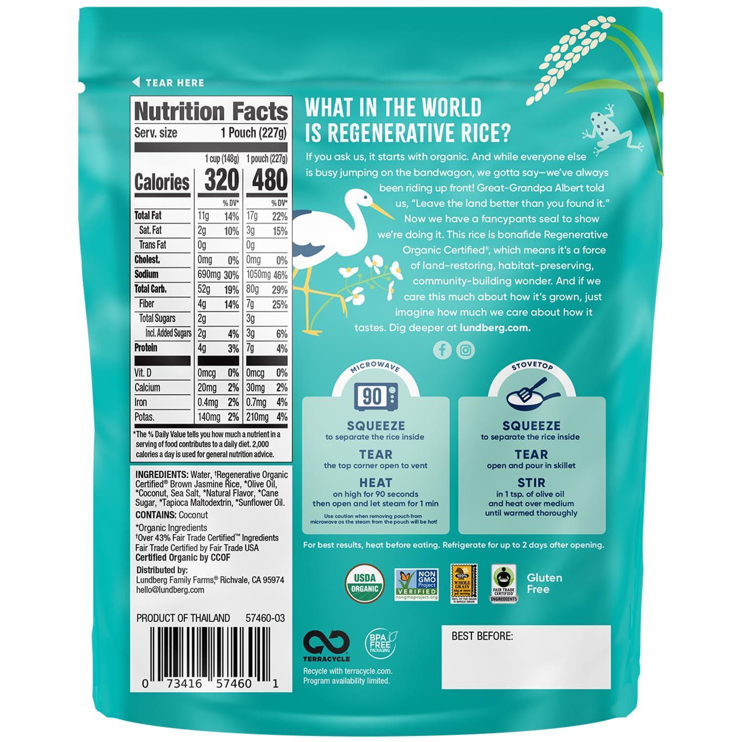 image:imageLundberg Coconut Jasmine Rice Regenerative Organic Ready in 90 Seconds Microwave or Stovetop 8 Oz Pouch