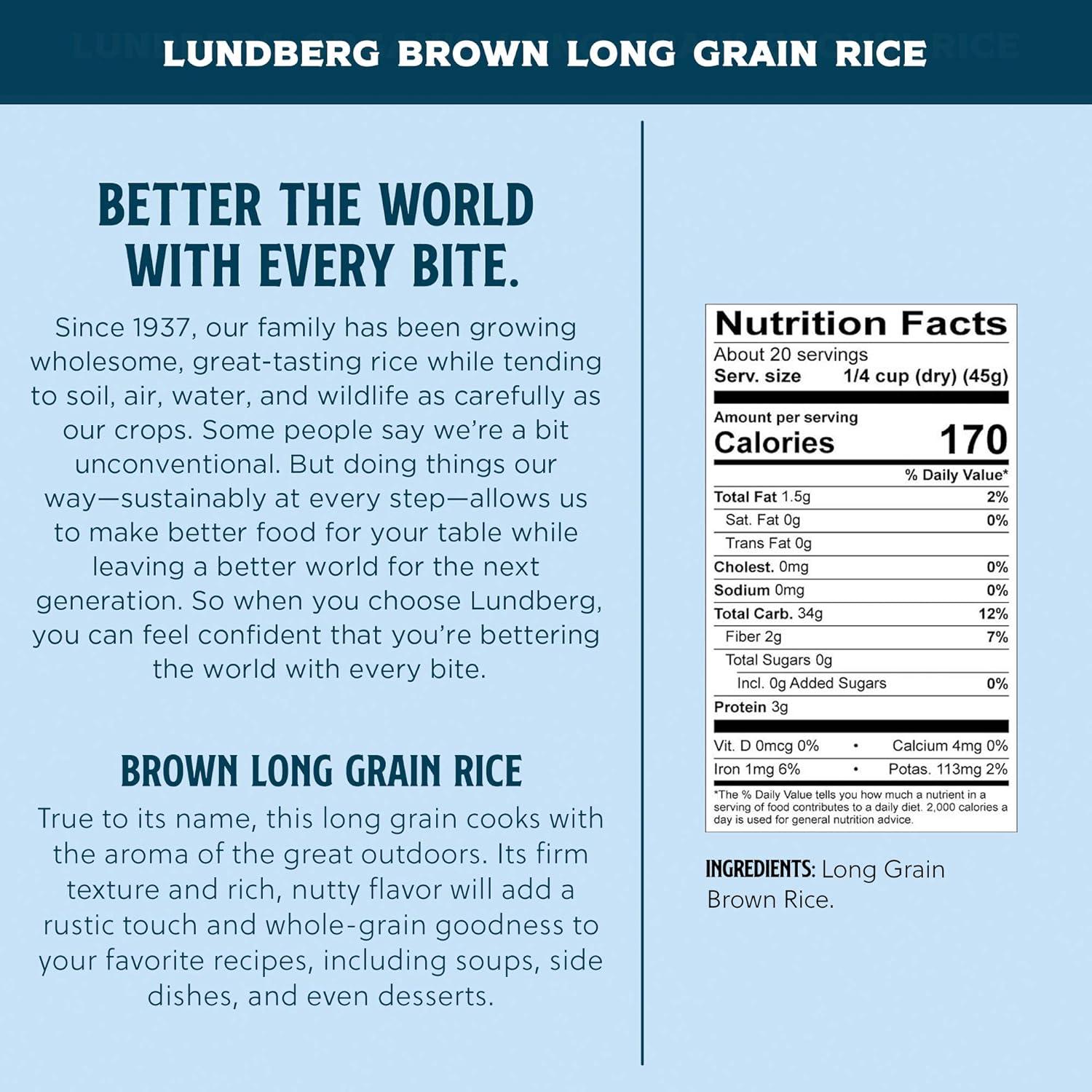 image:imageLundberg Family Farms Organic Brown Short Grain Rice Subtle Nutty Aroma Clings When Cooked 100 Whole Grain High Fiber Pantry Staple USDA Certified Organic GlutenFree Vegan 32 oz 1PackBrown Long Grain