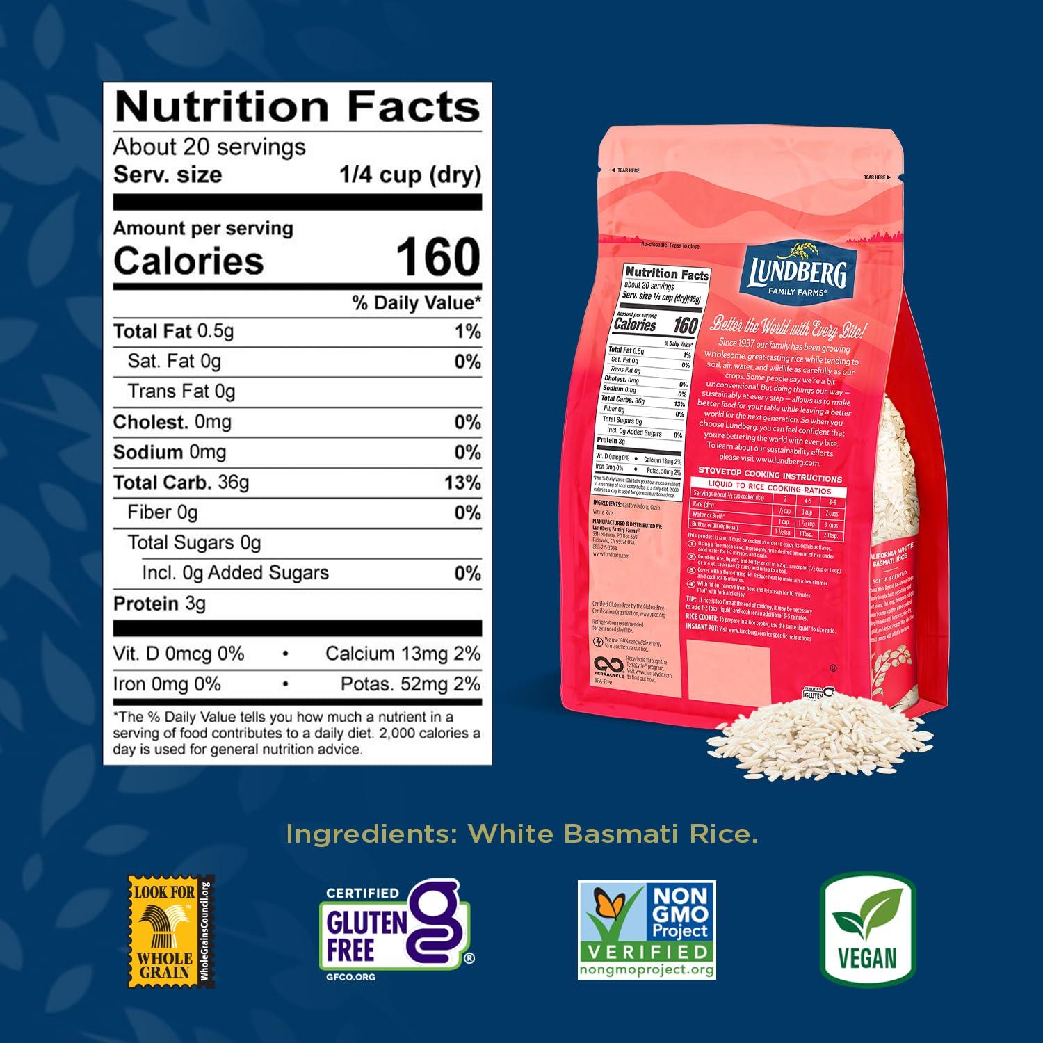 image:imageLundberg Family Farms Organic Brown Short Grain Rice Subtle Nutty Aroma Clings When Cooked 100 Whole Grain High Fiber Pantry Staple USDA Certified Organic GlutenFree Vegan 32 oz 1PackCalifornia White Basmati