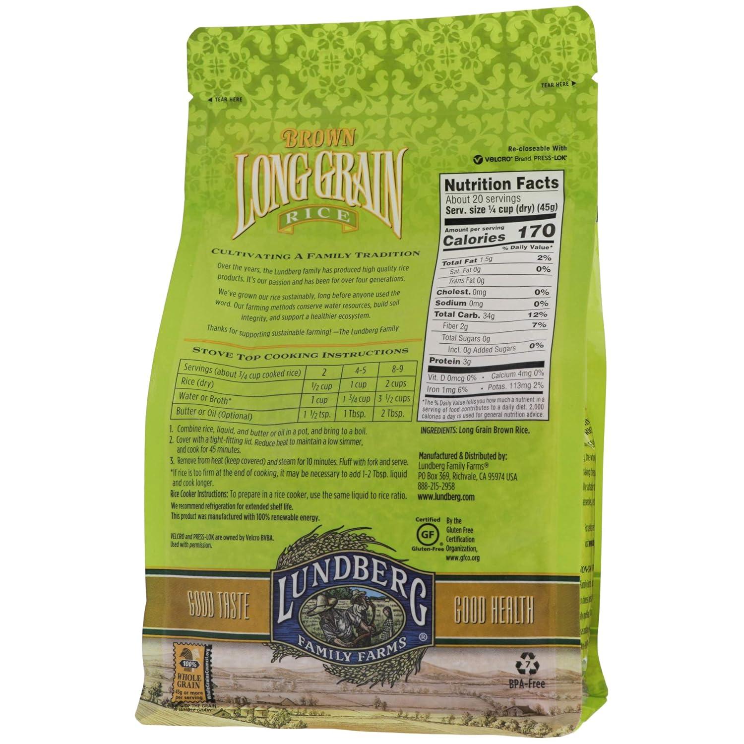 image:imageLundberg Family Farms Organic Brown Short Grain Rice Subtle Nutty Aroma Clings When Cooked 100 Whole Grain High Fiber Pantry Staple USDA Certified Organic GlutenFree Vegan 32 oz 1PackBrown Long Grain