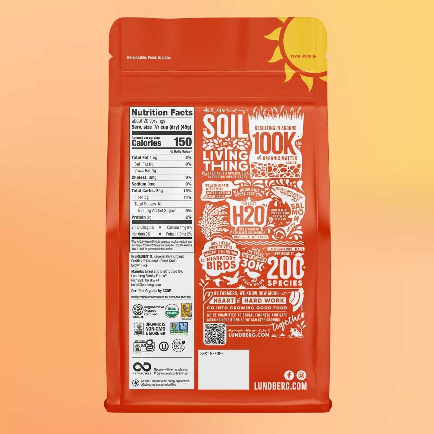 image:imageLundberg Family Farms Organic Brown Short Grain Rice Subtle Nutty Aroma Clings When Cooked 100 Whole Grain High Fiber Pantry Staple USDA Certified Organic GlutenFree Vegan 32 oz 1PackOrganic Brown Short Grain
