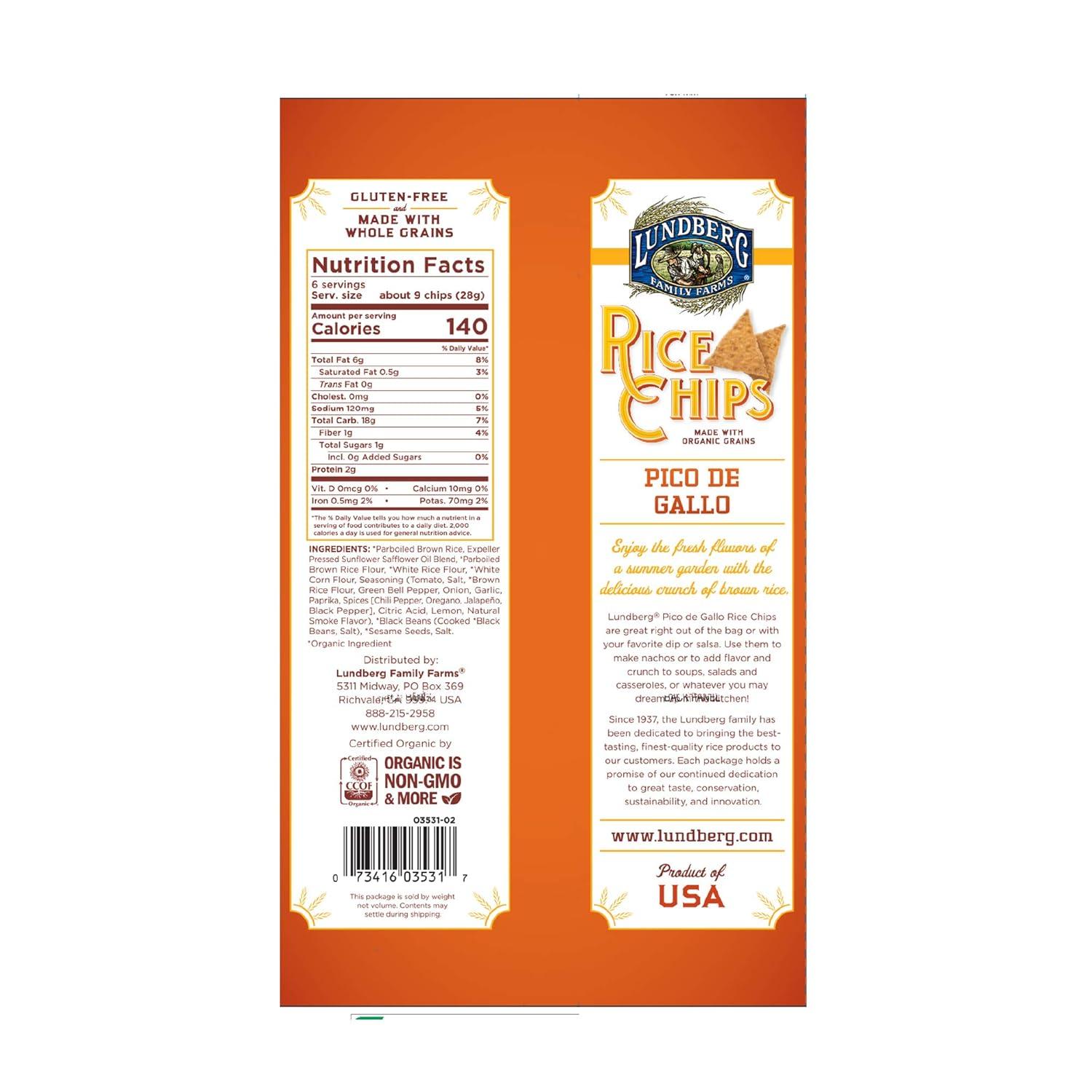 image:imageLundberg Family Farms Rice Chips Santa Fe Barbeque 6 Ounce Pack of 12Pico de Gallo