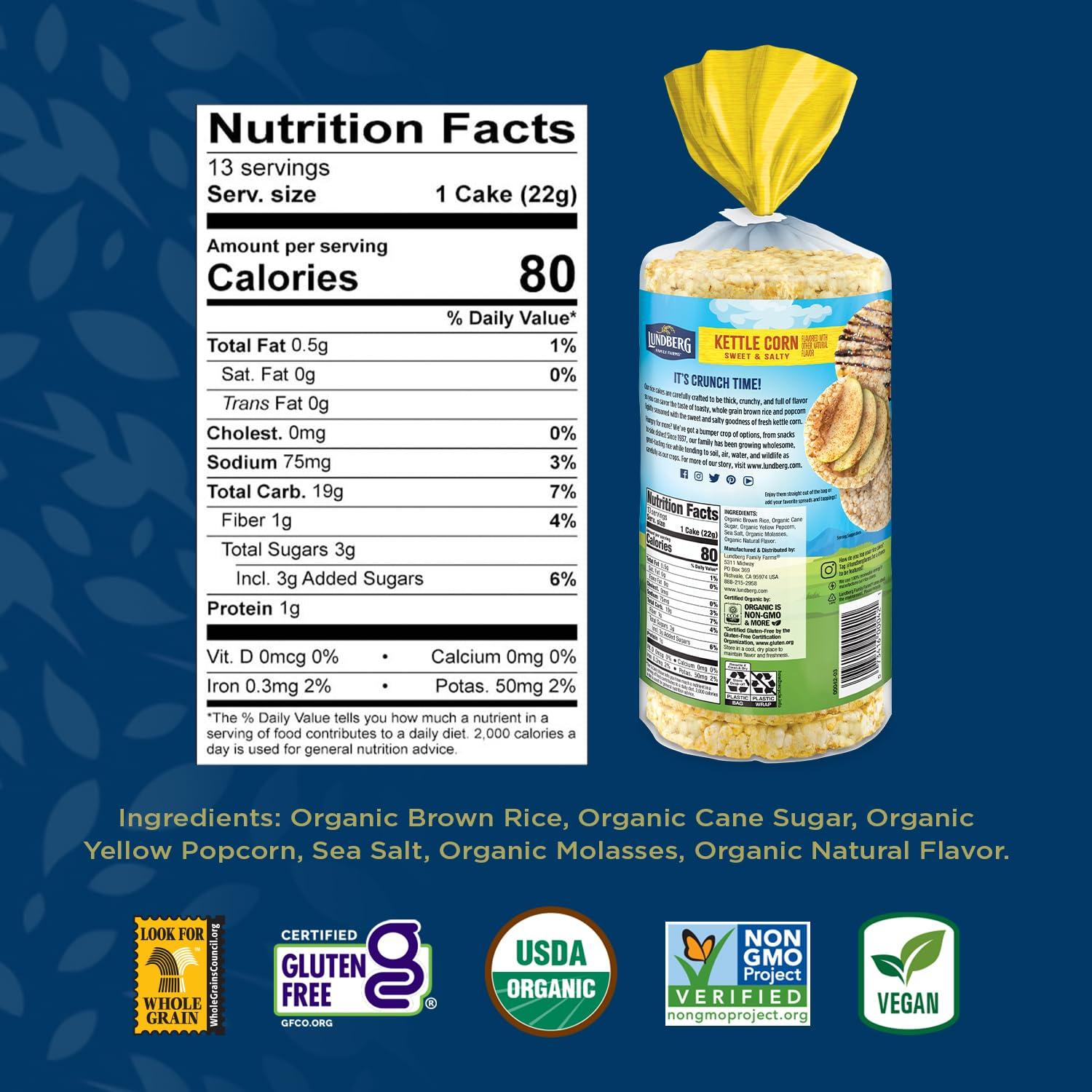 image:imageLundberg Organic Brown Rice Cakes Honey Nut 96 oz Pack of 6 GlutenFree Healthy SnacksOrganic Corn