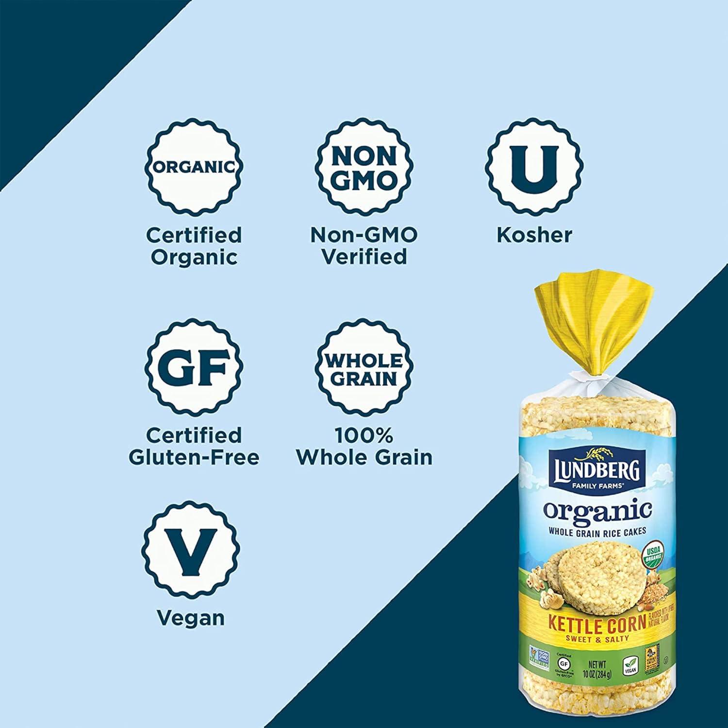 image:imageLundberg Organic Brown Rice Cakes Honey Nut 96 oz Pack of 6 GlutenFree Healthy SnacksOrganic Kettle Corn
