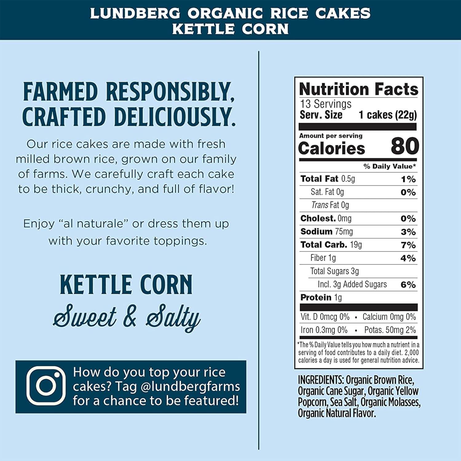 image:imageLundberg Organic Brown Rice Cakes Honey Nut 96 oz Pack of 6 GlutenFree Healthy SnacksOrganic Kettle Corn