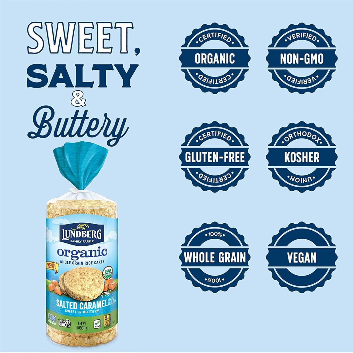 image:imageLundberg Organic Brown Rice Cakes Honey Nut 96 oz Pack of 6 GlutenFree Healthy SnacksOrganic Salted Caramel