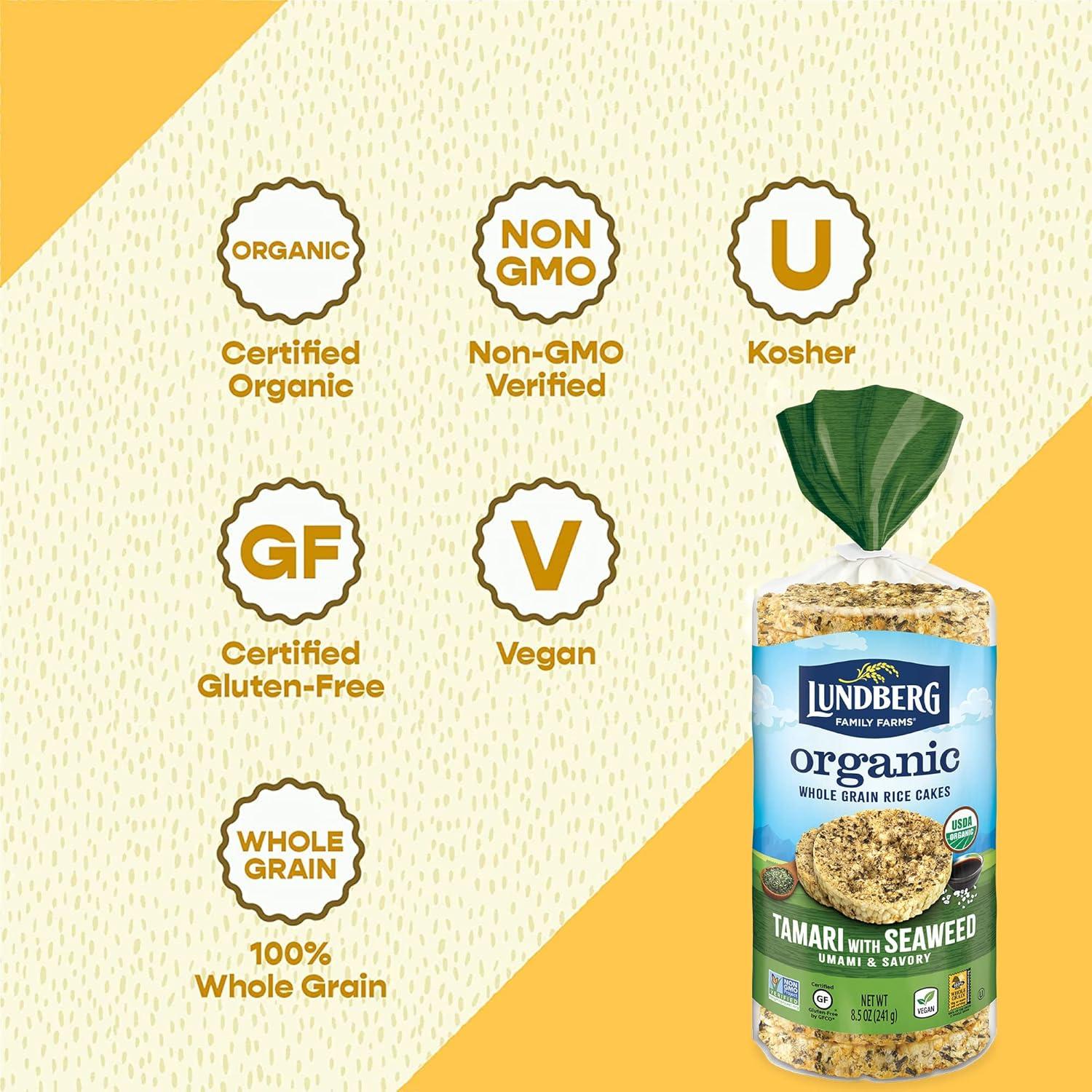 image:imageLundberg Organic Brown Rice Cakes Honey Nut 96 oz Pack of 6 GlutenFree Healthy SnacksOrganic Tamari with Seaweed