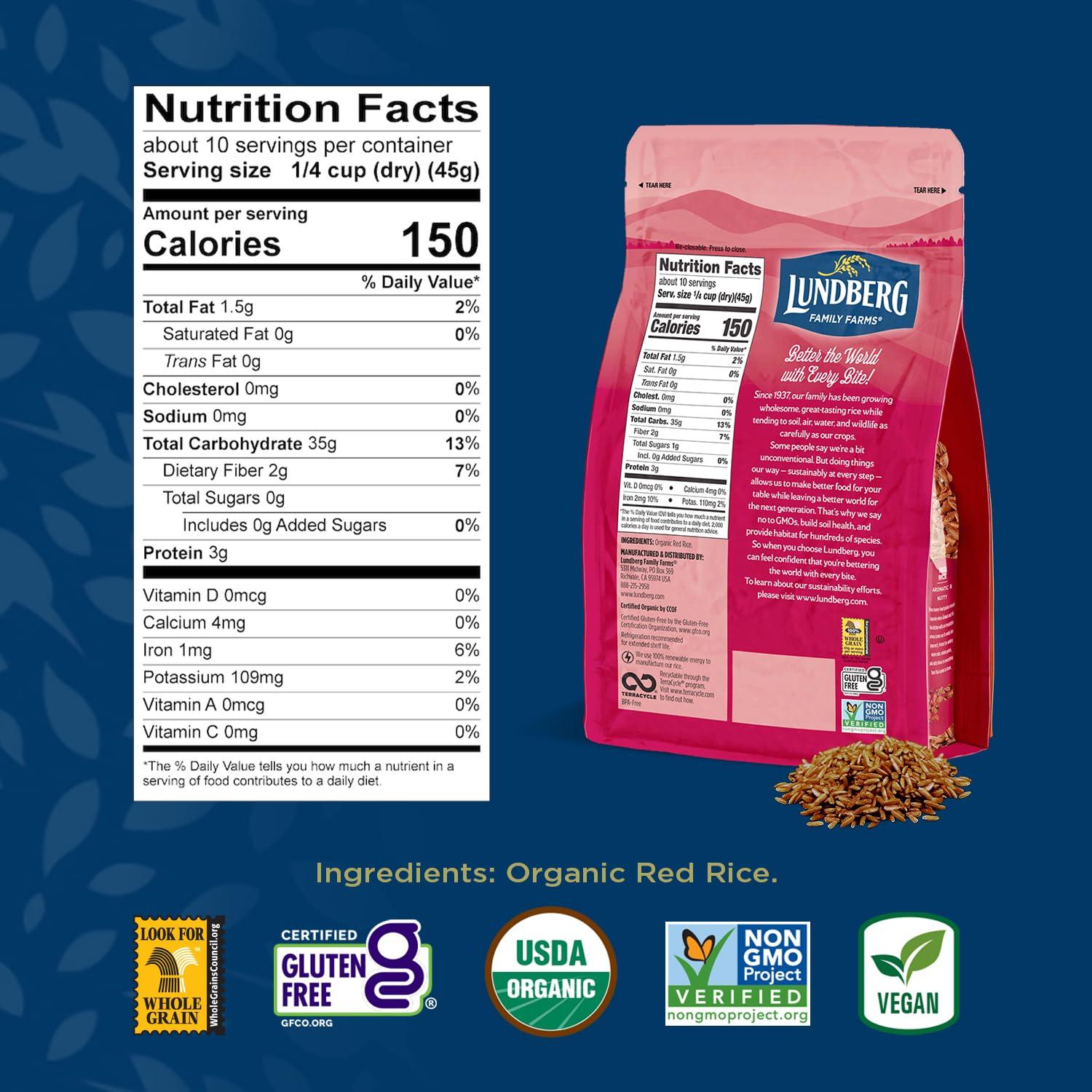 image:imageLundberg Organic Red Jasmine Rice Long Grain Red Rice NonSticky Fluffy Aromatic Rice Organically Grown in California Pantry Staples 16 Oz1 Pound Pack of 6