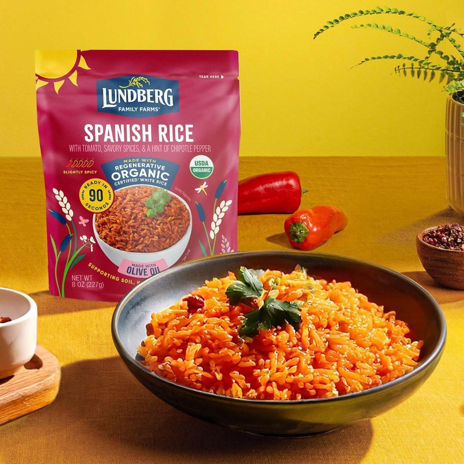 image:imageLundberg Organic Spanish Rice Microwave Ready in 90 Seconds Regenerative Organic Lightly Seasoned White Jasmine Rice GlutenFree 8oz Pouch