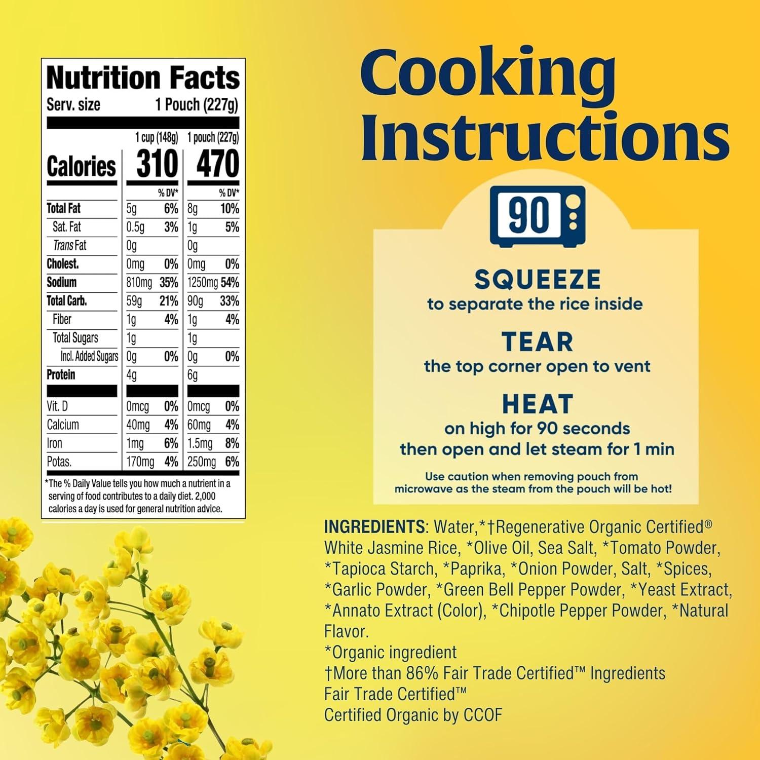 image:imageLundberg Organic Spanish Rice Microwave Ready in 90 Seconds Regenerative Organic Lightly Seasoned White Jasmine Rice GlutenFree 8oz Pouch