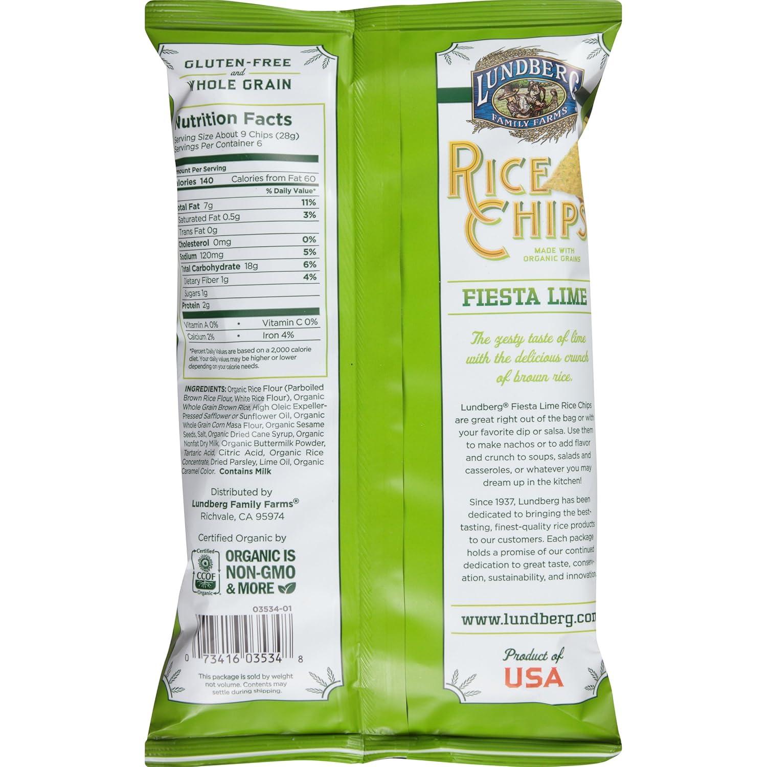 image:imageLundberg Rice Chips Fiesta Lime 55oz GlutenFree Kosher NonGMO Verified Whole Grain Brown RiceFiesta Lime