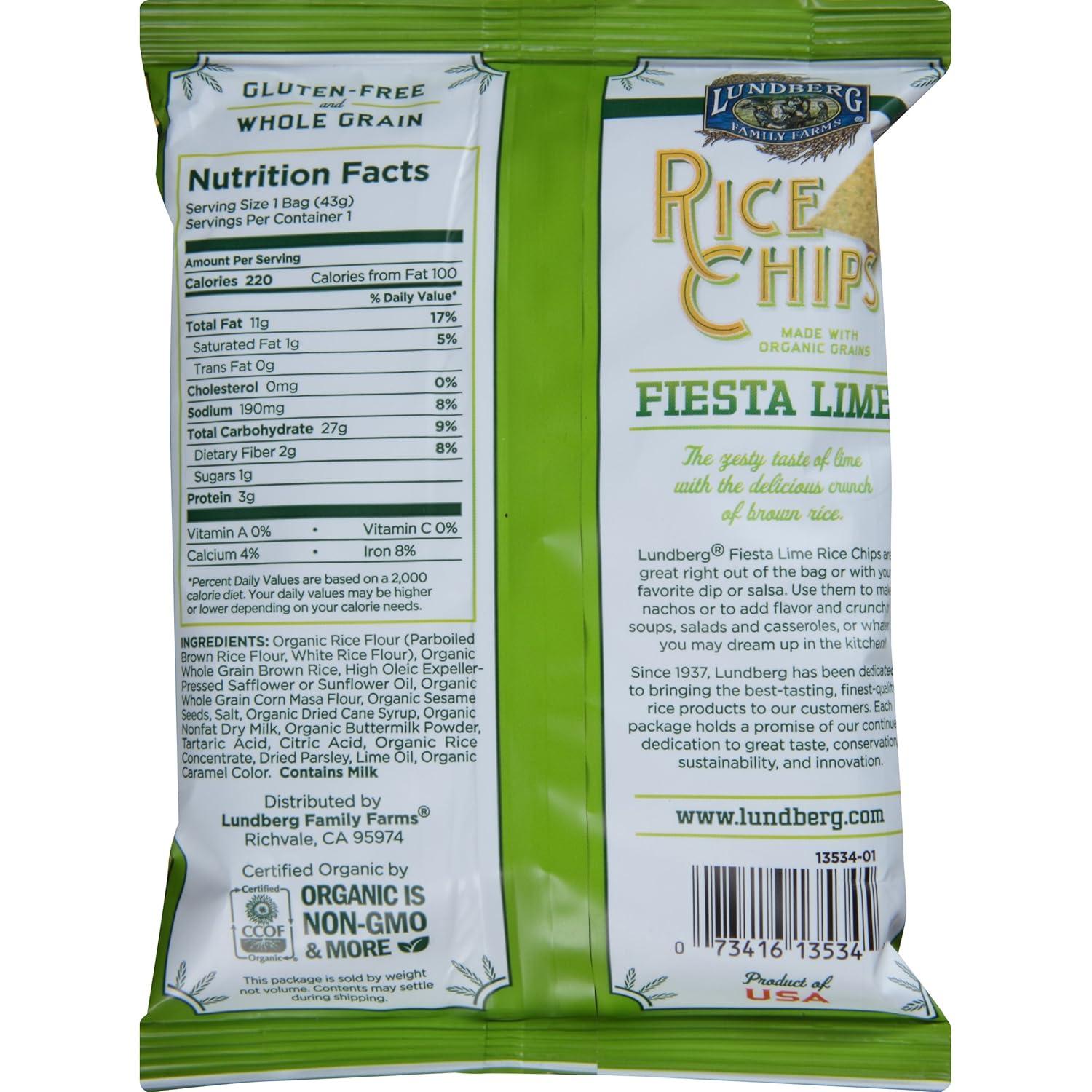 image:imageLundberg Rice Chips Fiesta Lime 55oz GlutenFree Kosher NonGMO Verified Whole Grain Brown RiceFiesta Lime