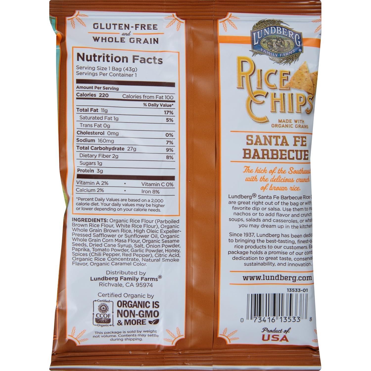 image:imageLundberg Rice Chips Fiesta Lime 55oz GlutenFree Kosher NonGMO Verified Whole Grain Brown RiceSanta Fe Barbecue