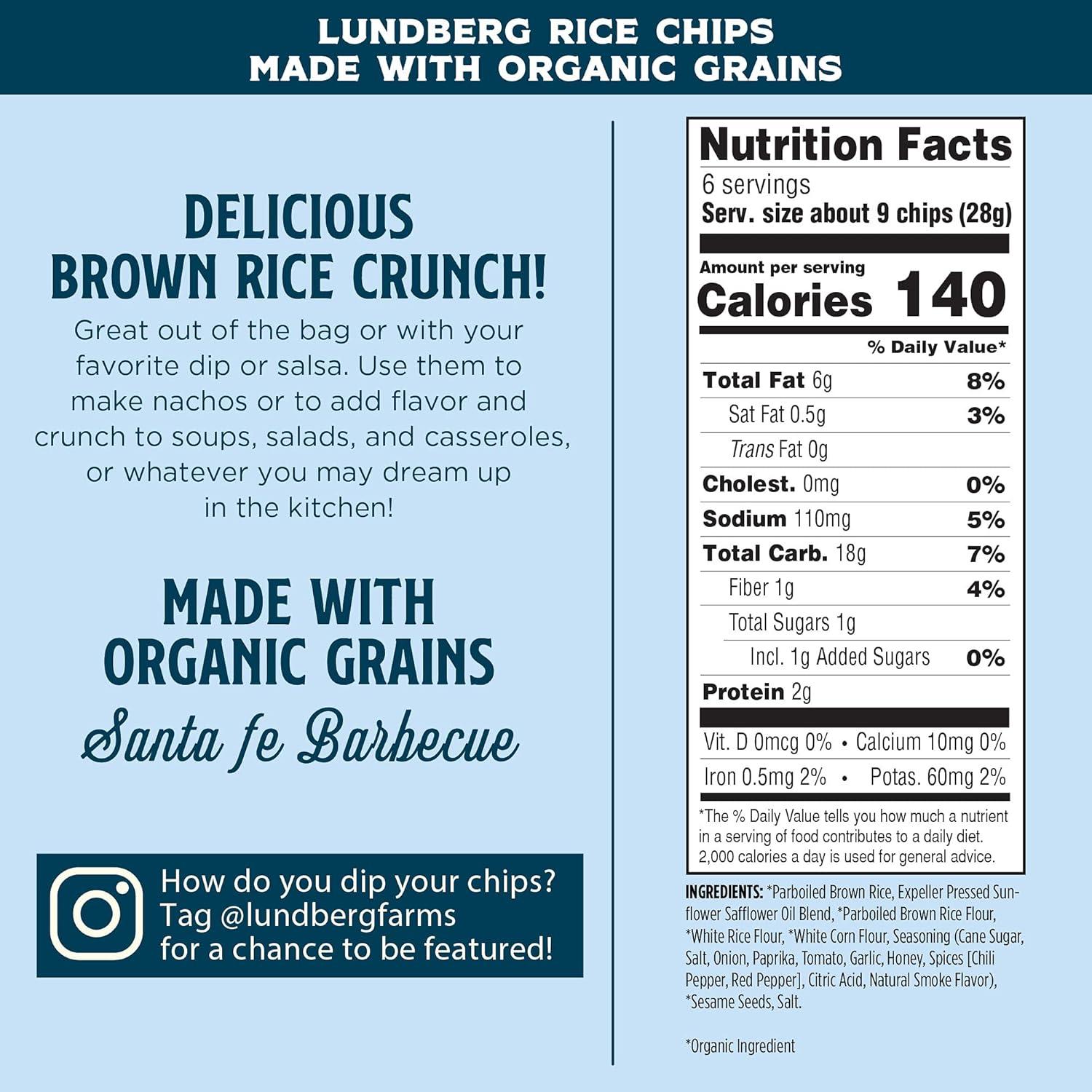 image:imageLundberg Rice Chips Fiesta Lime 55oz GlutenFree Kosher NonGMO Verified Whole Grain Brown RiceSanta Fe Barbecue