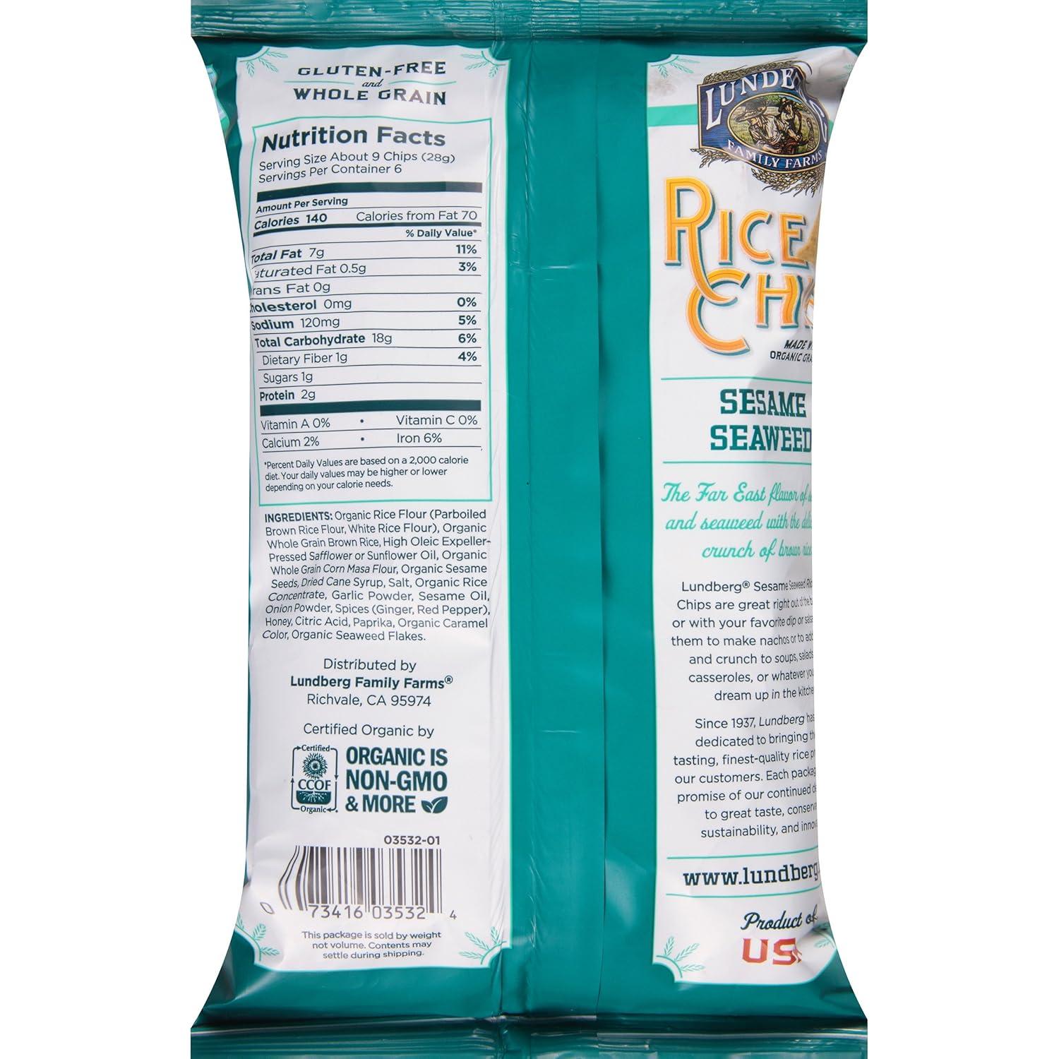 image:imageLundberg Rice Chips Fiesta Lime 55oz GlutenFree Kosher NonGMO Verified Whole Grain Brown RiceSeasame Seaweed