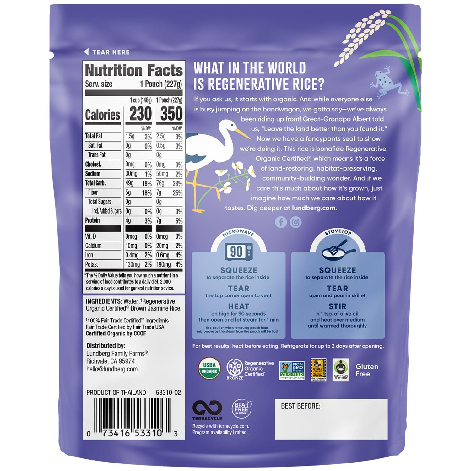 image:imageLundberg Rice Microwave or Stovetop 2Pack White Jasmine LongGrain Fluffy amp Aromatic Ready in 2 Minutes Regenerative Organic Certified 173 Oz EaJasmine 6Pack