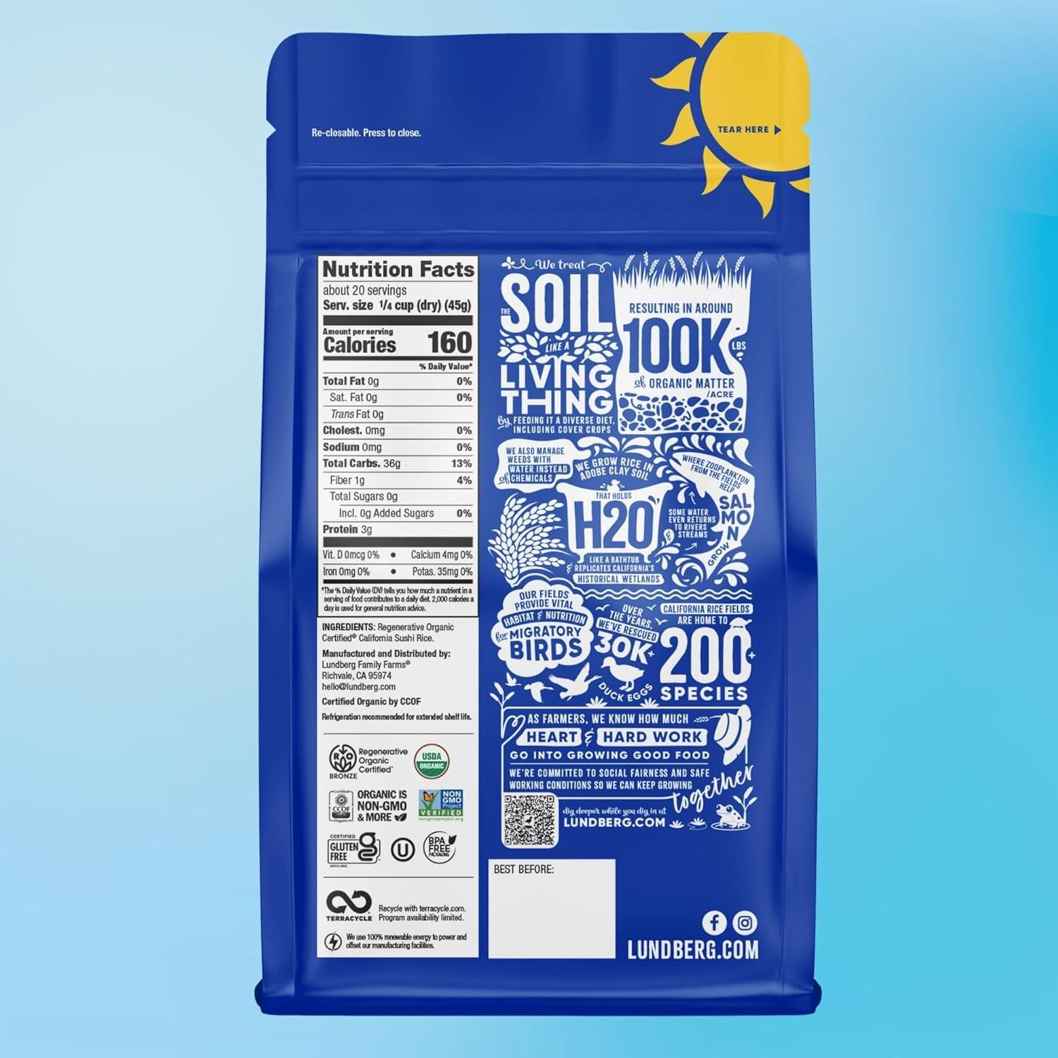 image:imageLundberg Sushi Rice Sticky White JapaneseStyle Short Grains Regenerative Organic Certified 32 OzPack of 6