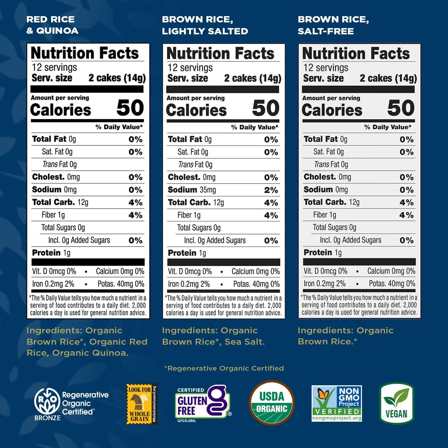 image:imageLundberg Thin Brown Rice Cakes Variety 3Pack Regenerative Organic Certified Lightly Salted SaltFree and Red Rice amp Quinoa Healthy Snacks 6 Oz Ea