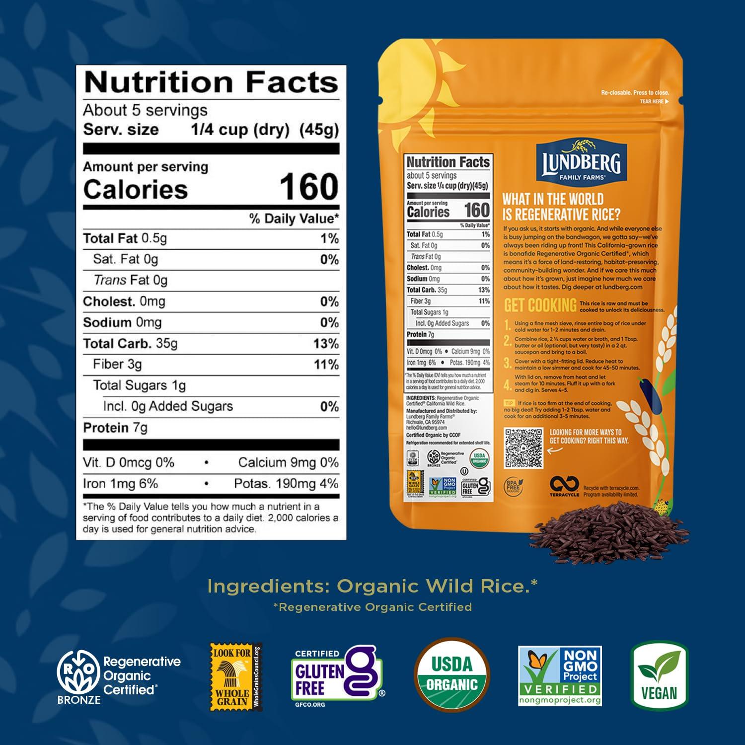 image:imageLundberg Wild Rice Regenerative Organic Certified 100 Natural California Cultivated Wild Black Rice 8 Oz8 Ounce Pack of 1