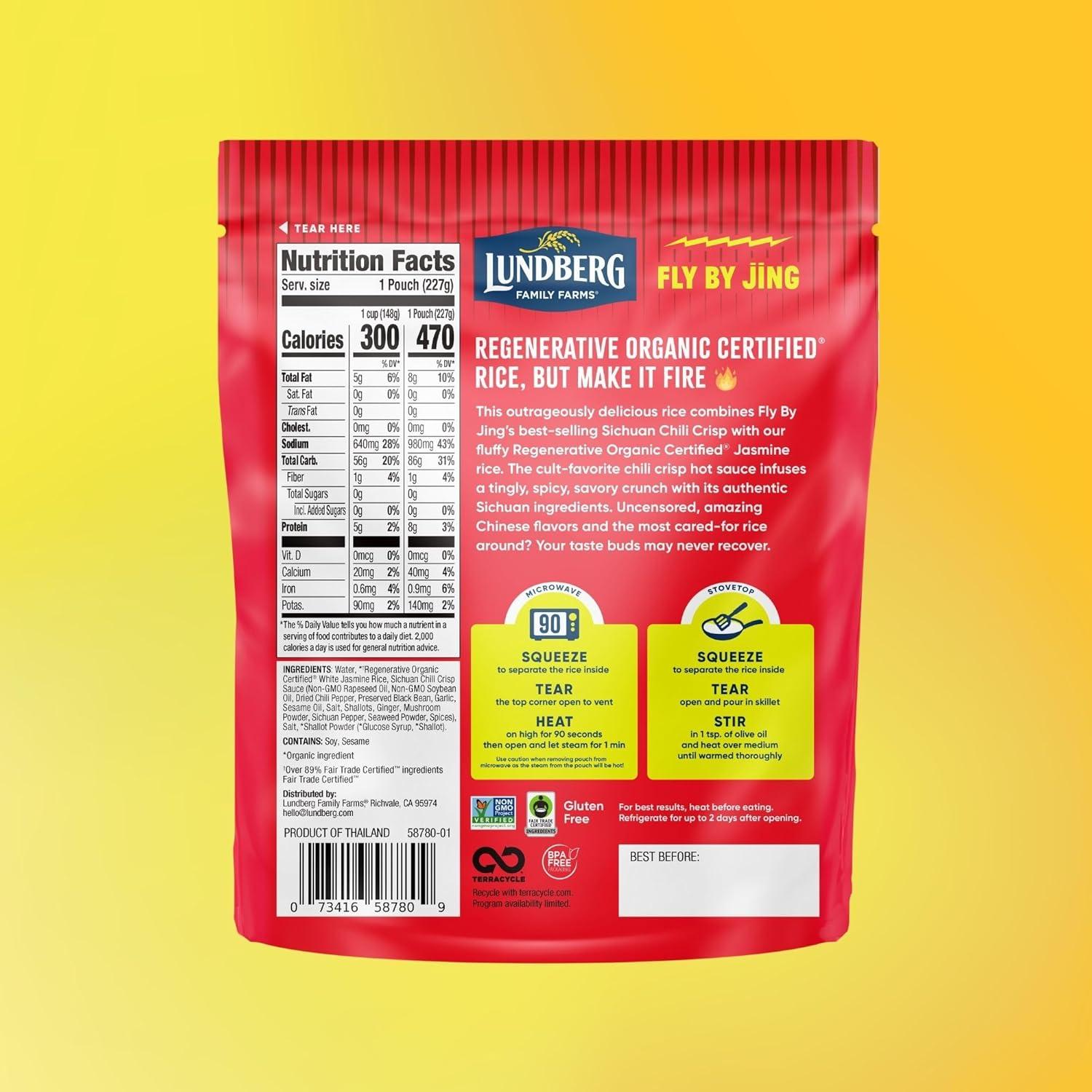 image:imageLundberg X Fly By Jing Chili Crisp Rice Microwave Ready in 90 Seconds Regenerative Organic Jasmine Rice with Chili Crisp Seasoning GlutenFree 8oz Pouch