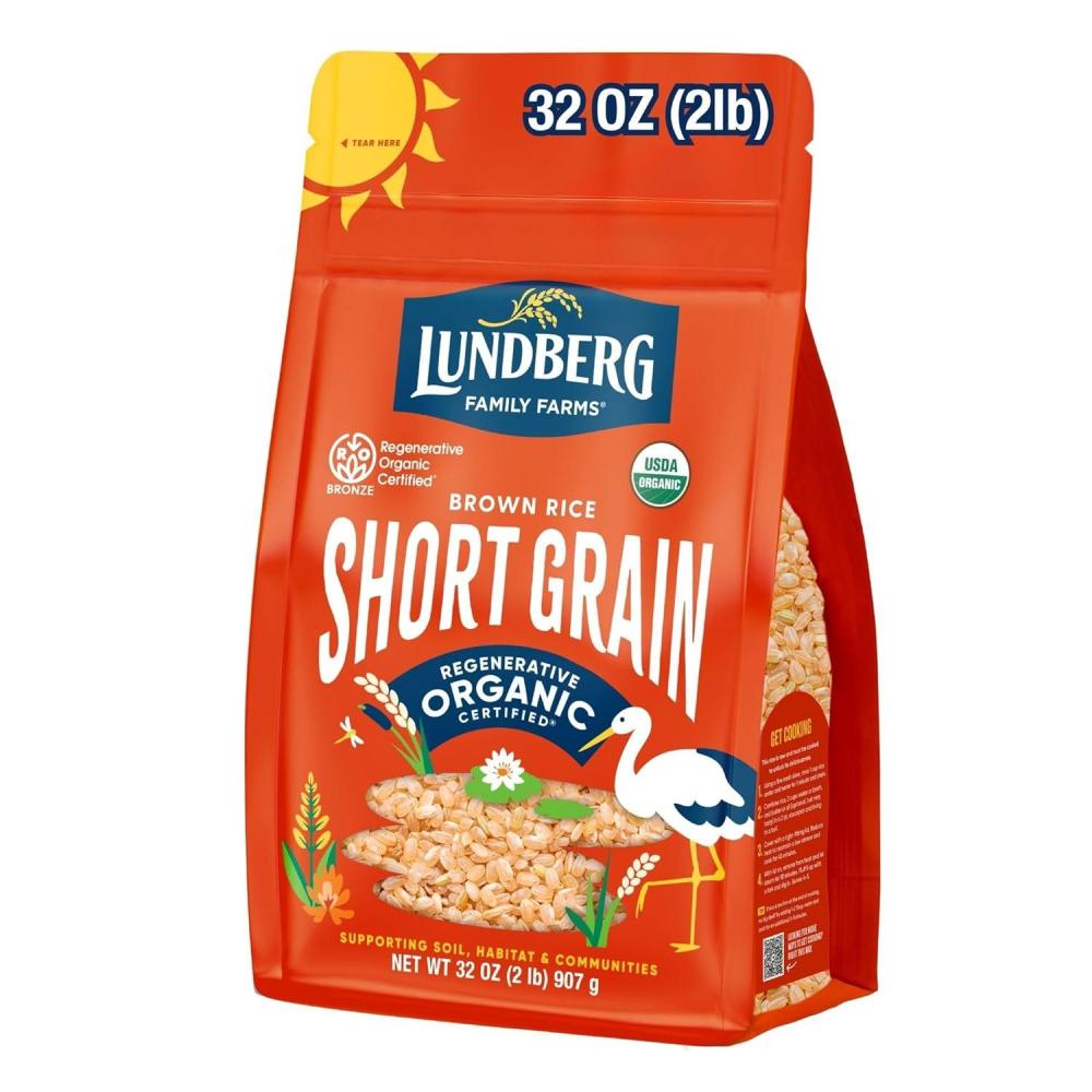 image:imageLundberg Family Farms Organic Brown Short Grain Rice Subtle Nutty Aroma Clings When Cooked 100 Whole Grain High Fiber Pantry Staple USDA Certified Organic GlutenFree Vegan 32 oz 1PackOrganic