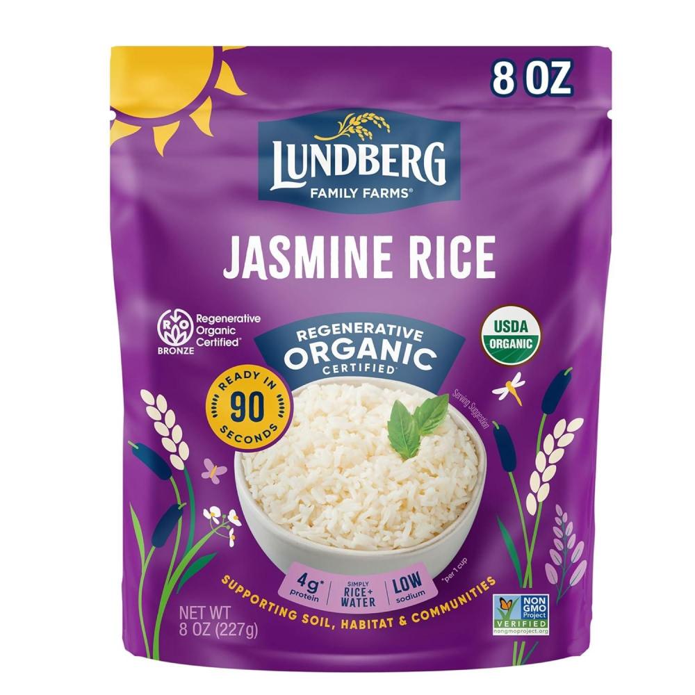 image:imageLundberg Jasmine Rice Long Grain White Rice NonSticky Fluffy Aromatic Rice Sustainably Grown in California Regenerative Organic Certified 8 Oz