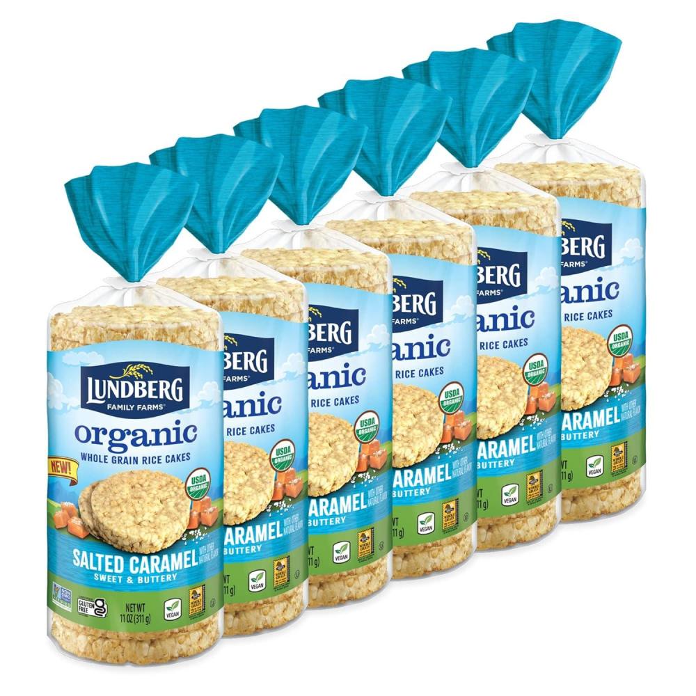 image:imageLundberg Organic Brown Rice Cakes Honey Nut 96 oz Pack of 6 GlutenFree Healthy SnacksOrganic Salted Caramel