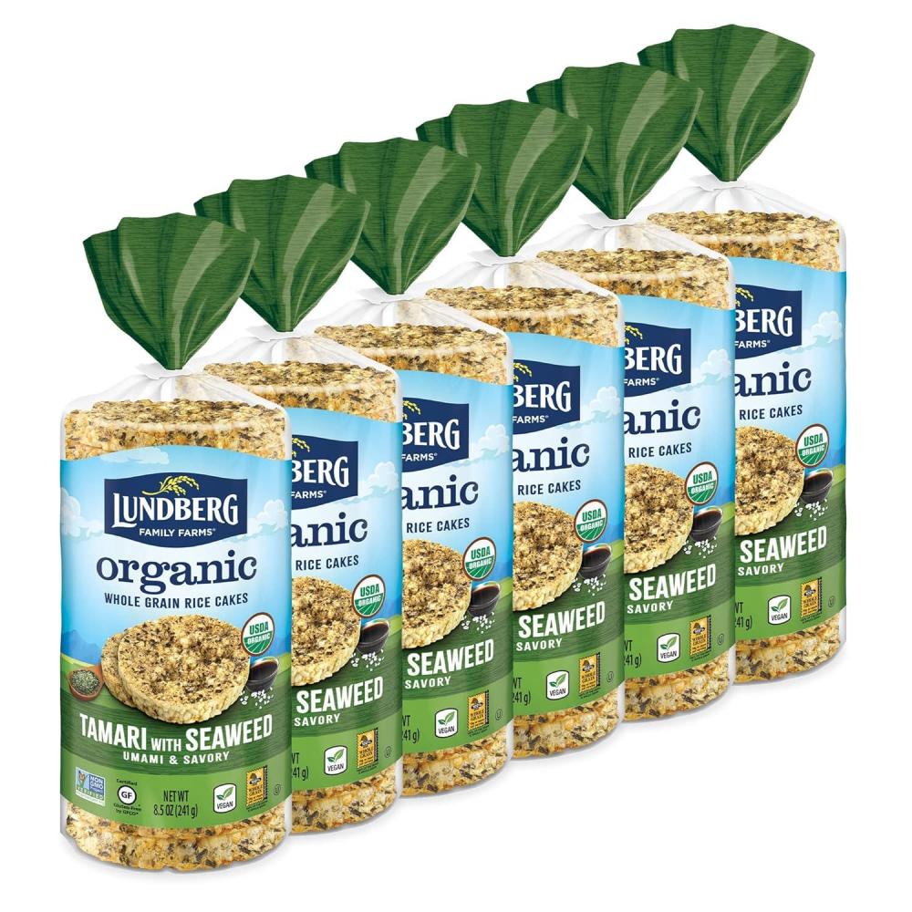 image:imageLundberg Organic Brown Rice Cakes Honey Nut 96 oz Pack of 6 GlutenFree Healthy SnacksOrganic Tamari with Seaweed