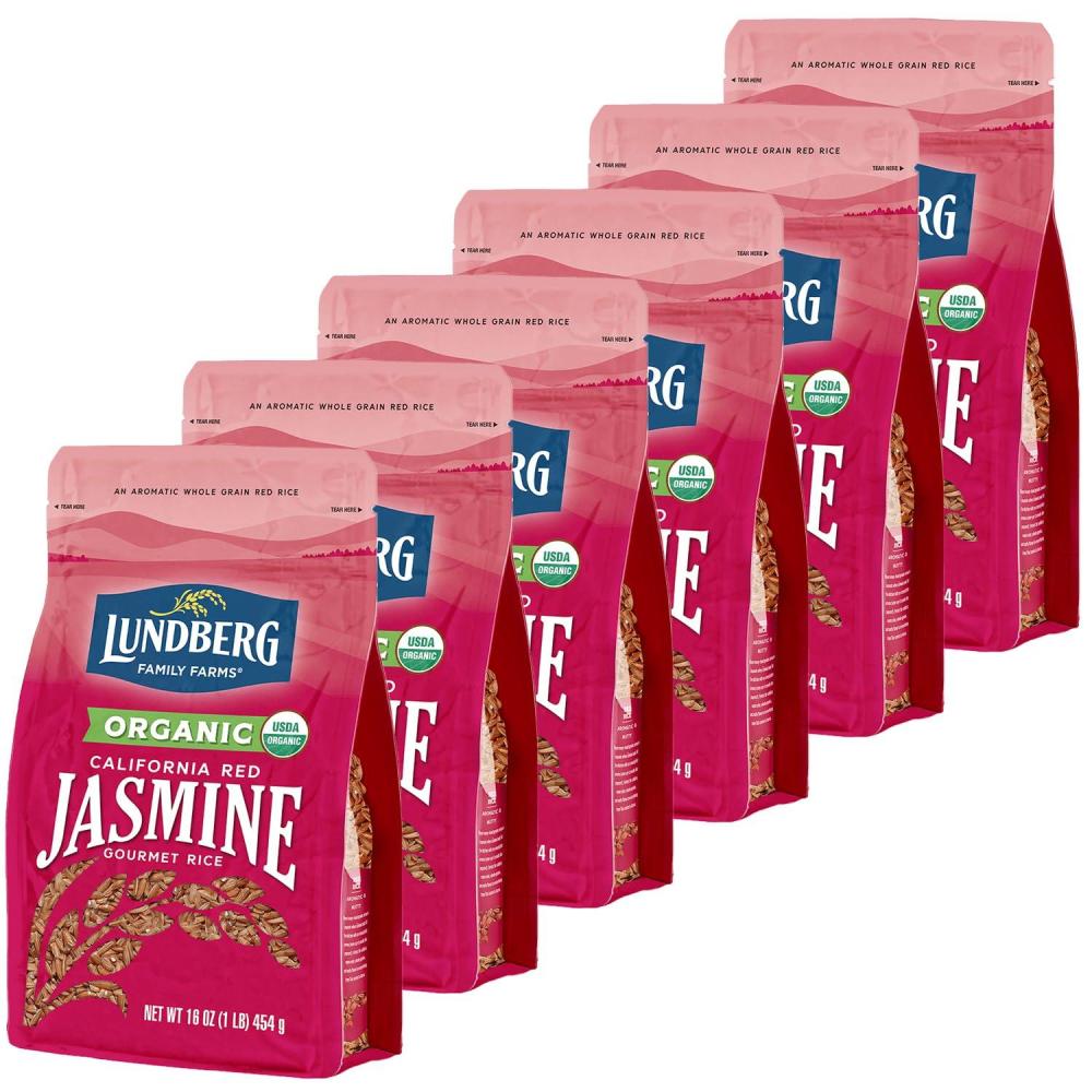 image:imageLundberg Organic Red Jasmine Rice Long Grain Red Rice NonSticky Fluffy Aromatic Rice Organically Grown in California Pantry Staples 16 Oz1 Pound Pack of 6