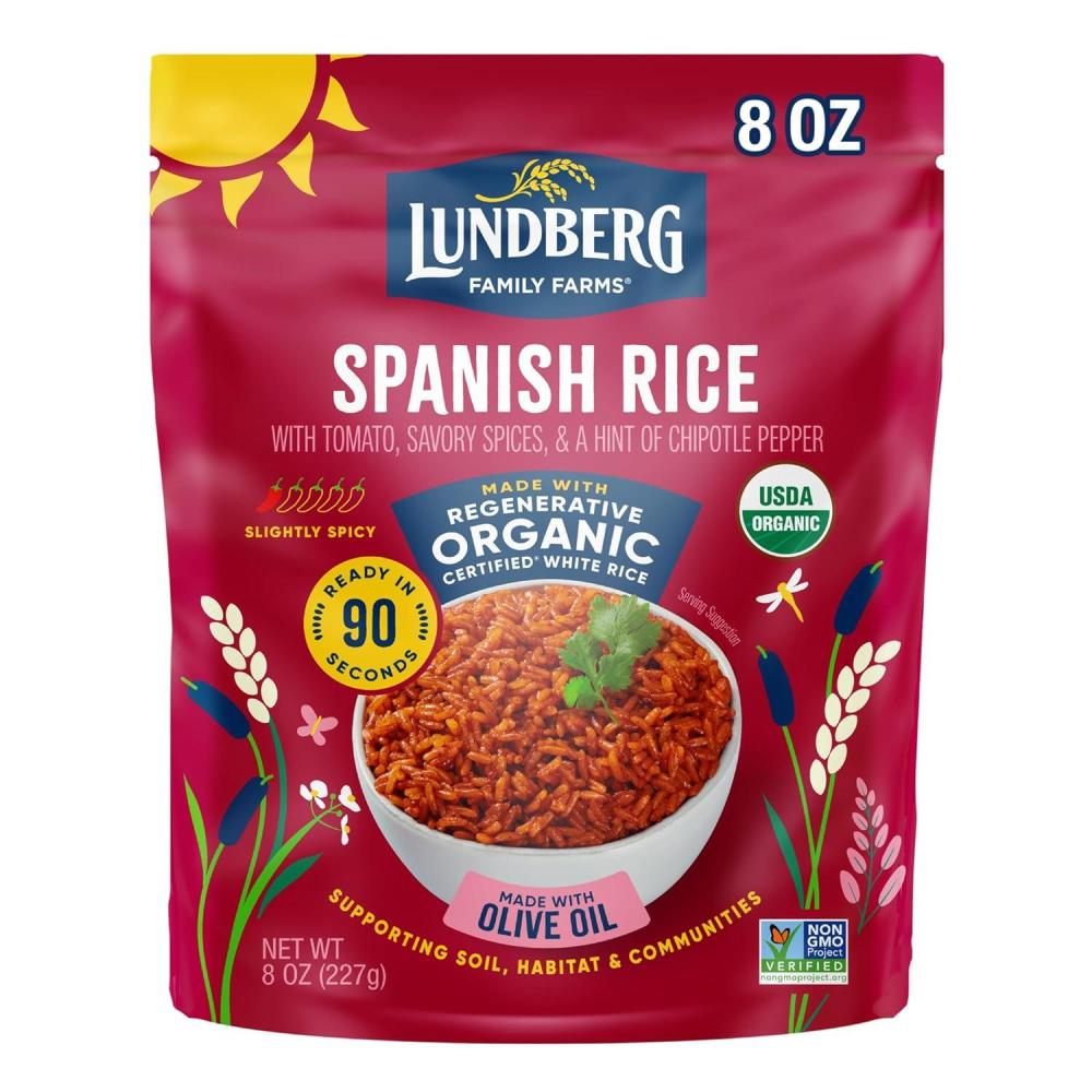 image:imageLundberg Organic Spanish Rice Microwave Ready in 90 Seconds Regenerative Organic Lightly Seasoned White Jasmine Rice GlutenFree 8oz Pouch