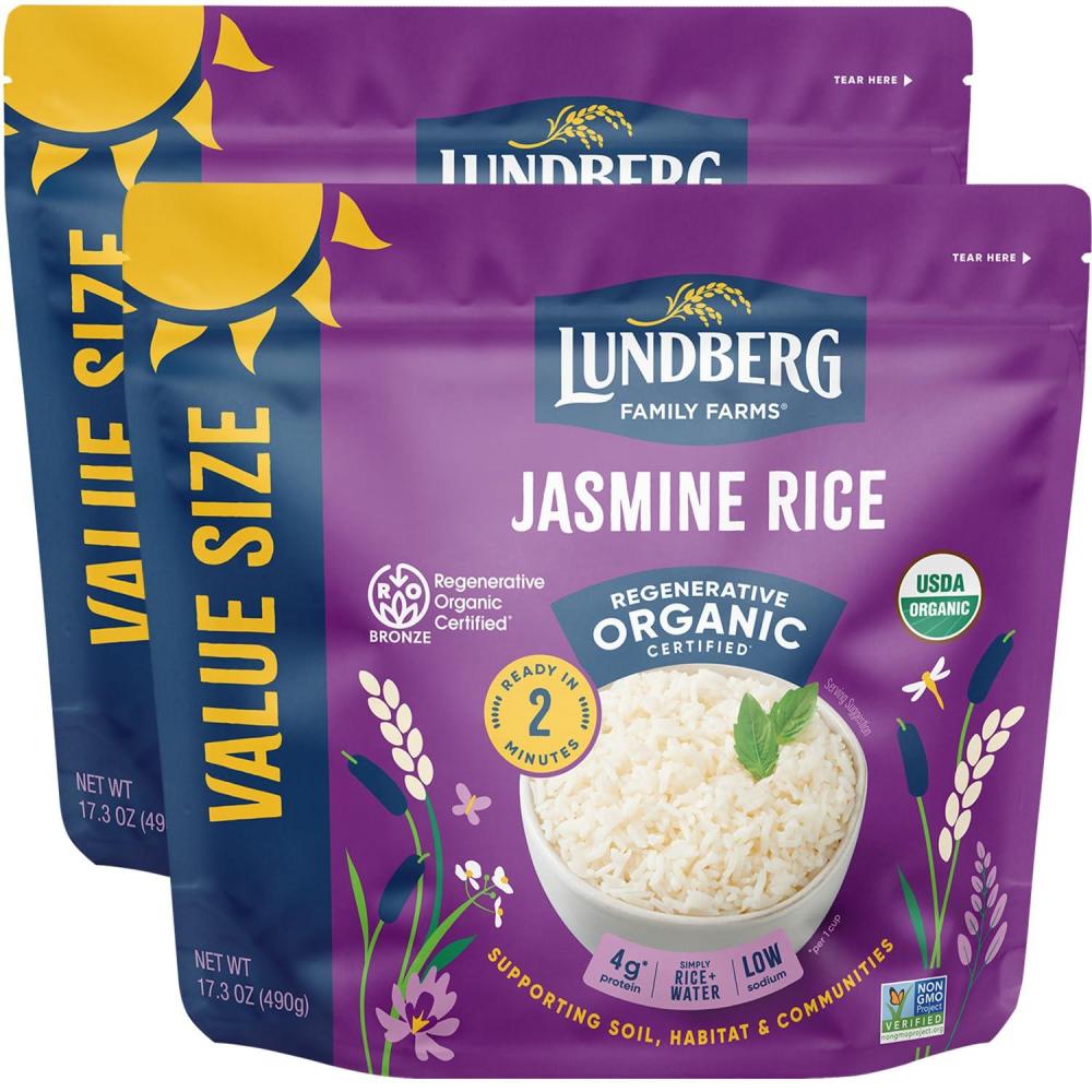 image:imageLundberg Rice Microwave or Stovetop 2Pack White Jasmine LongGrain Fluffy amp Aromatic Ready in 2 Minutes Regenerative Organic Certified 173 Oz EaJasmine 2Pack