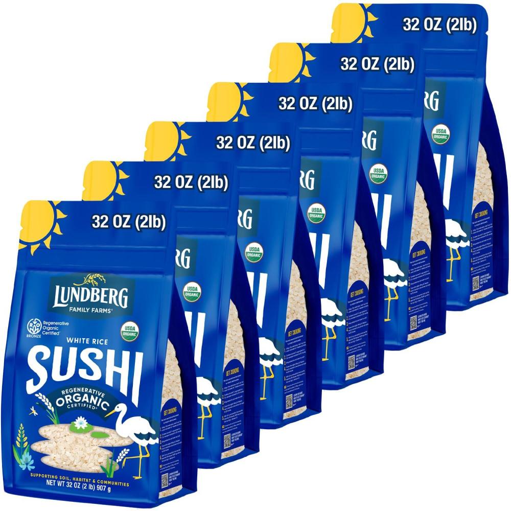 image:imageLundberg Sushi Rice Sticky White JapaneseStyle Short Grains Regenerative Organic Certified 32 OzPack of 6