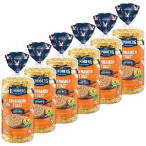 Lundberg Organic Brown Rice Cakes, Honey Nut, 9.6 oz (Pack of 6), Gluten-Free, Healthy Snacks(Organic Cinnamon Toast)