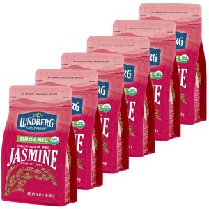 Lundberg Organic Red Jasmine Rice, Long Grain Red Rice – Non-Sticky, Fluffy Aromatic Rice, Organically Grown in California, Pantry Staples, 16 Oz(1 Pound (Pack of 6))