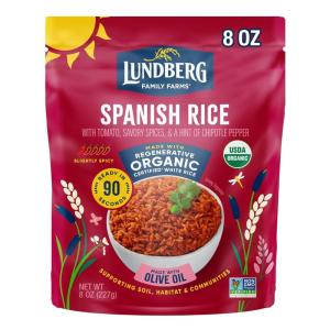 Lundberg Organic Spanish Rice – Microwave Ready in 90 Seconds, Regenerative Organic Lightly Seasoned White Jasmine Rice, Gluten-Free, 8oz Pouch