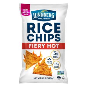 Lundberg Rice Chips, Fiery Hot, 5.5oz, Gluten-Free, Kosher, Non-GMO Verified, Whole Grain Brown Rice