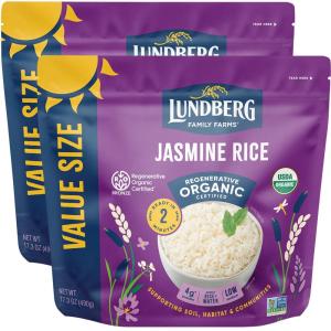 Lundberg Rice, Microwave or Stovetop, 2-Pack – White Jasmine, Long-Grain, Fluffy & Aromatic, Ready in 2 Minutes, Regenerative Organic Certified, 17.3 Oz Ea(Jasmine 2-Pack)