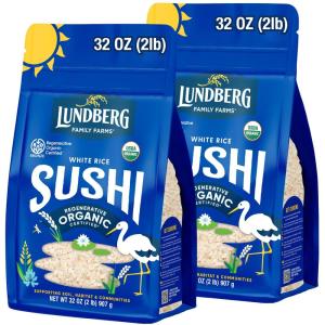 Lundberg Sushi Rice, Sticky White Japanese-Style Short Grains, Regenerative Organic Certified, 32 Oz(2 Pound (Pack of 2))