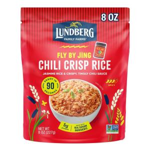Lundberg X Fly By Jing Chili Crisp Rice – Microwave Ready in 90 Seconds, Regenerative Organic Jasmine Rice with Chili Crisp Seasoning, Gluten-Free, 8oz Pouch