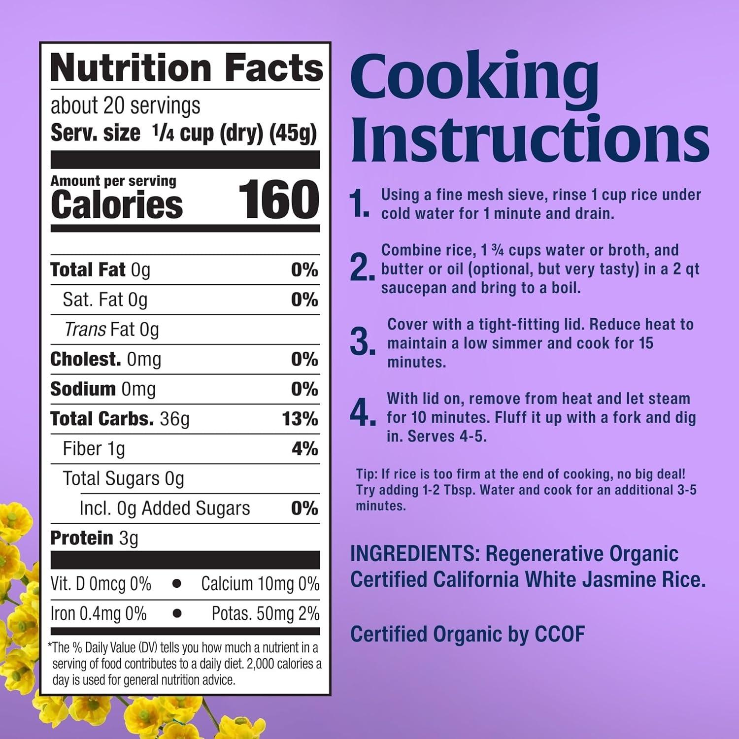 image:imageLundberg Jasmine Rice Regenerative Organic Certified 6Pack NonSticky Aromatic LongGrain White Rice Responsibly Grown in California 32 Oz Ea2 Pound Pack of 1