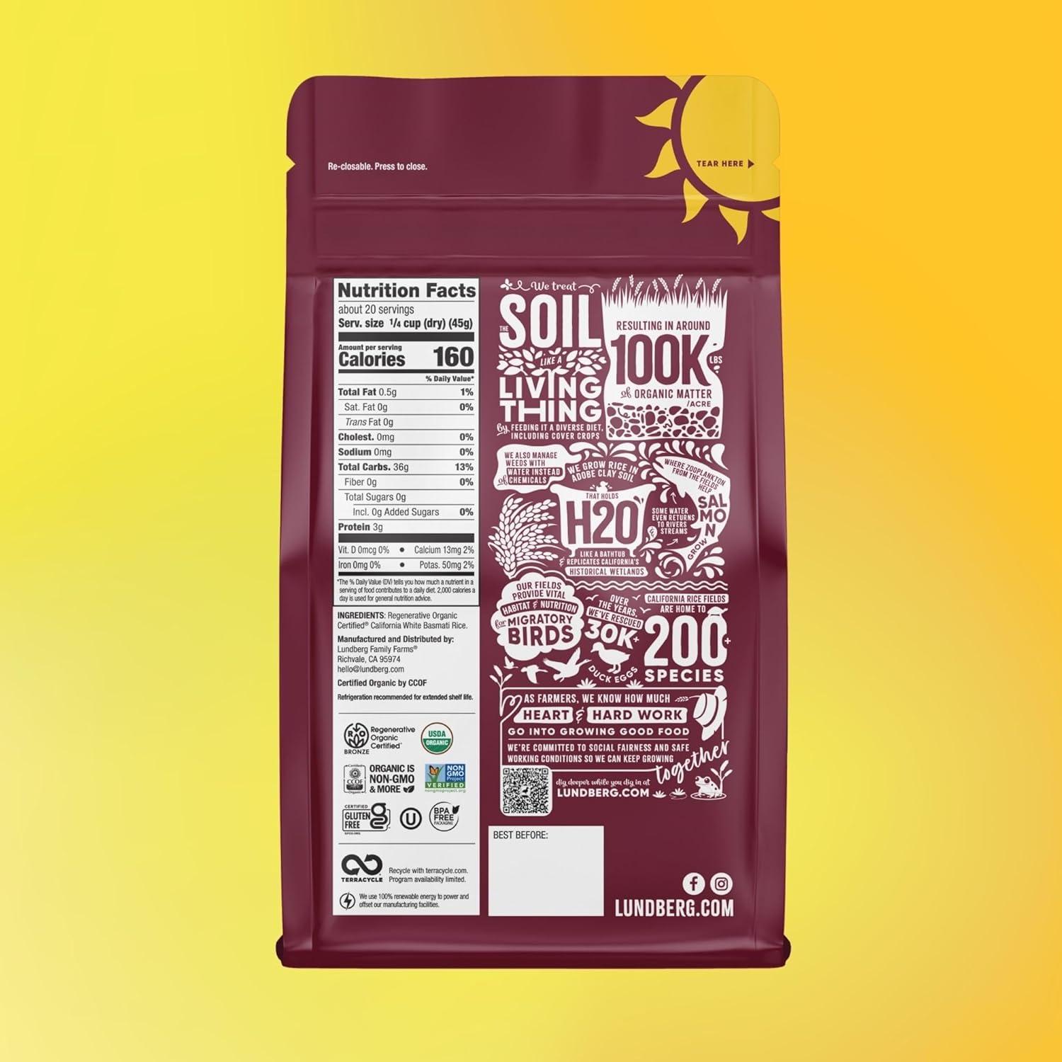 image:imageLundberg White Basmati Rice Regenerative Organic Certified NonSticky Fluffy amp Aromatic LongGrain Rice Responsibly Grown in California 32 Oz1