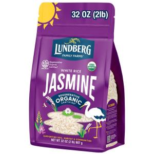 Lundberg Jasmine Rice, Regenerative Organic Certified, 6-Pack – Non-Sticky, Aromatic Long-Grain White Rice, Responsibly Grown in California, 32 Oz Ea(2 Pound (Pack of 1))
